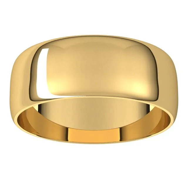10K Yellow Gold Half Round Ultra-Light Wedding Band, 7 mm Wide
