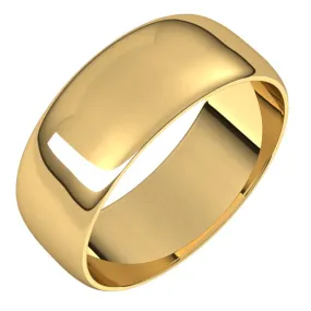 10K Yellow Gold Half Round Ultra-Light Wedding Band, 7 mm Wide