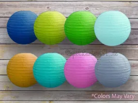 16" Assorted Colors Round Paper Lanterns, Even Ribbing (8-Pack)