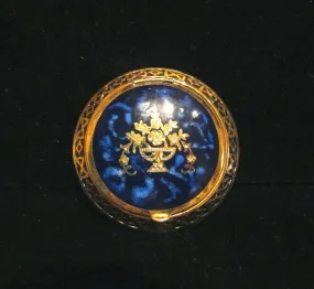 1930s Blue Guilloche Compact Gold Gilt Powder Rouge Mirror Compact Unused Excellent Condition