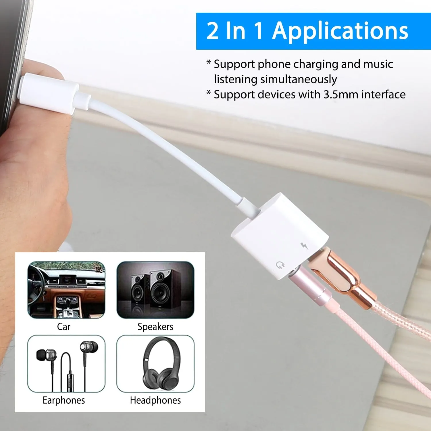 2-in-1 3.5mm Headphone Adapter Charger Audio Splitter Dongle