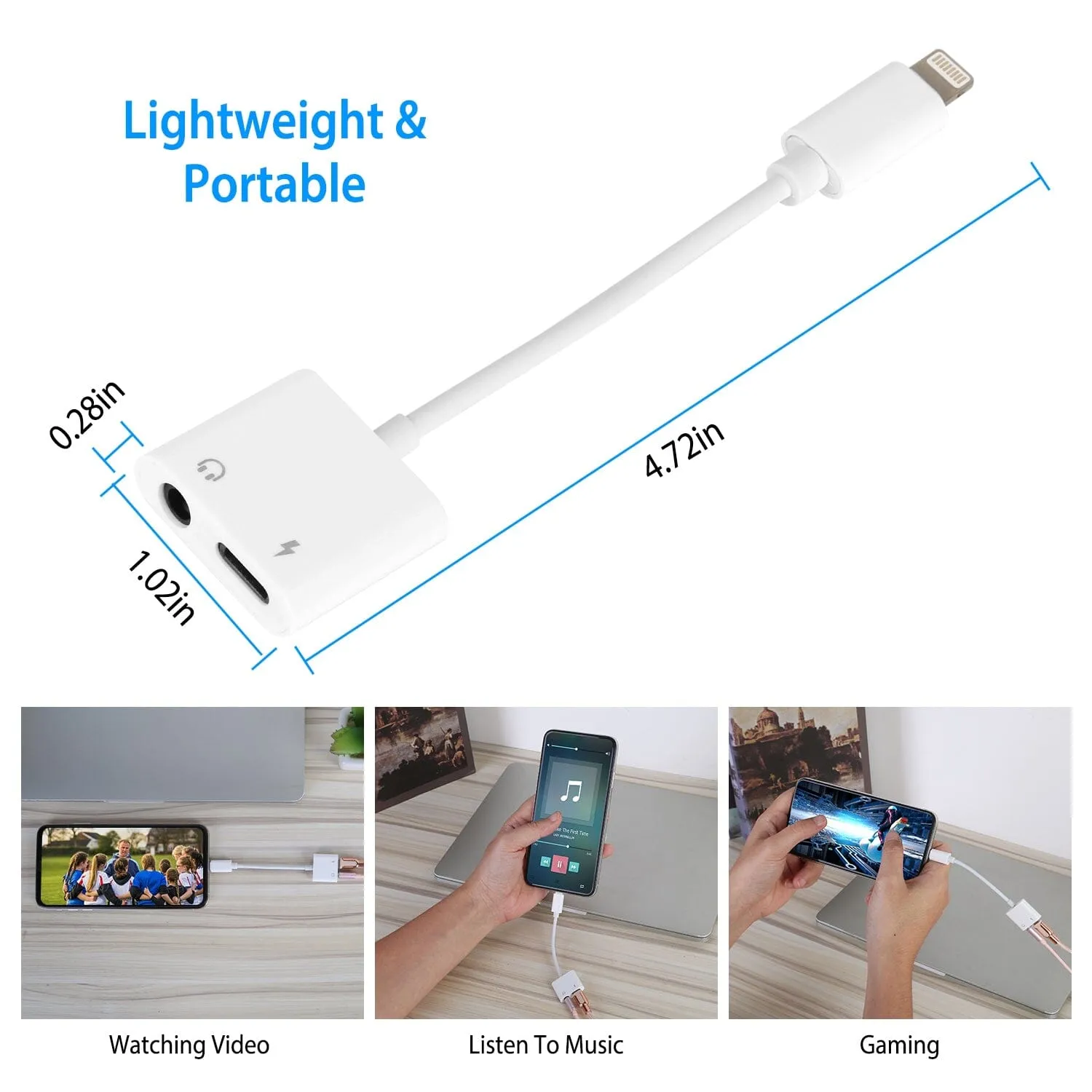 2-in-1 3.5mm Headphone Adapter Charger Audio Splitter Dongle