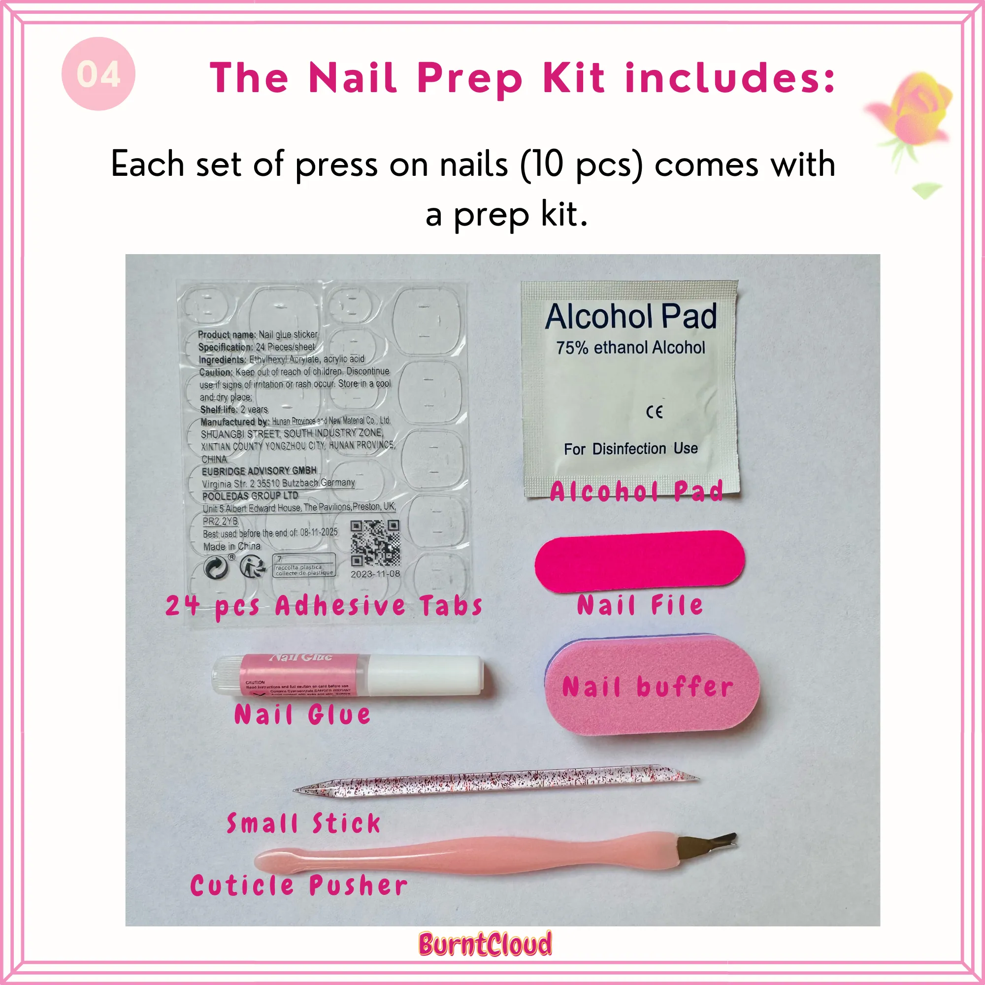229 "Athena" Rose Pink 3D Chrome White Frenchtips Custom  Press on Nails