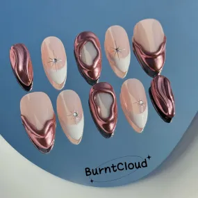 229 "Athena" Rose Pink 3D Chrome White Frenchtips Custom  Press on Nails