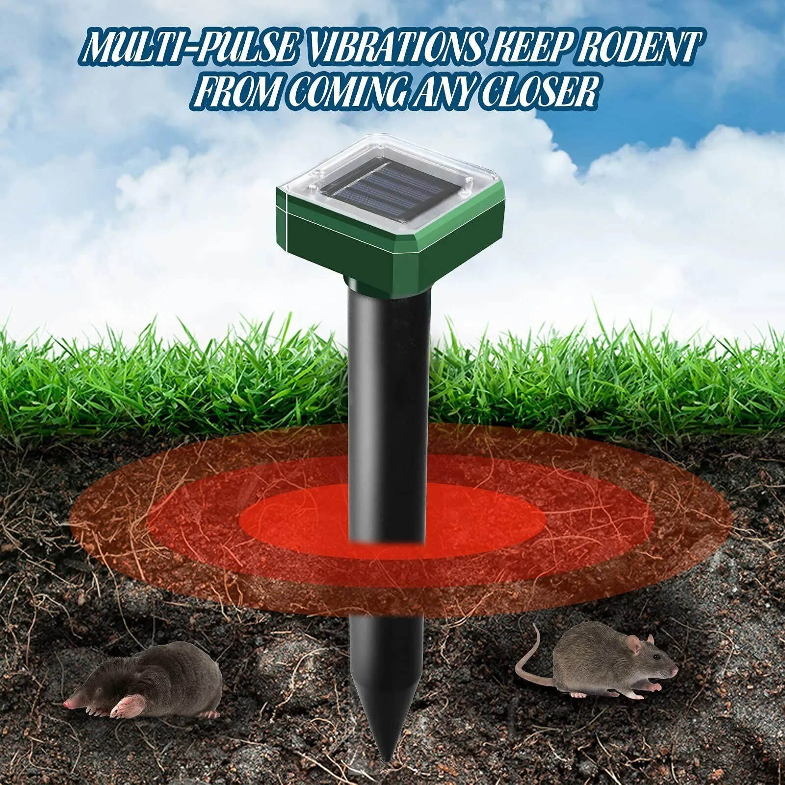 4 Pack Solar Power Ultrasonic Mice Gopher Mole Pest Snake Repellent for outdoors and indoors
