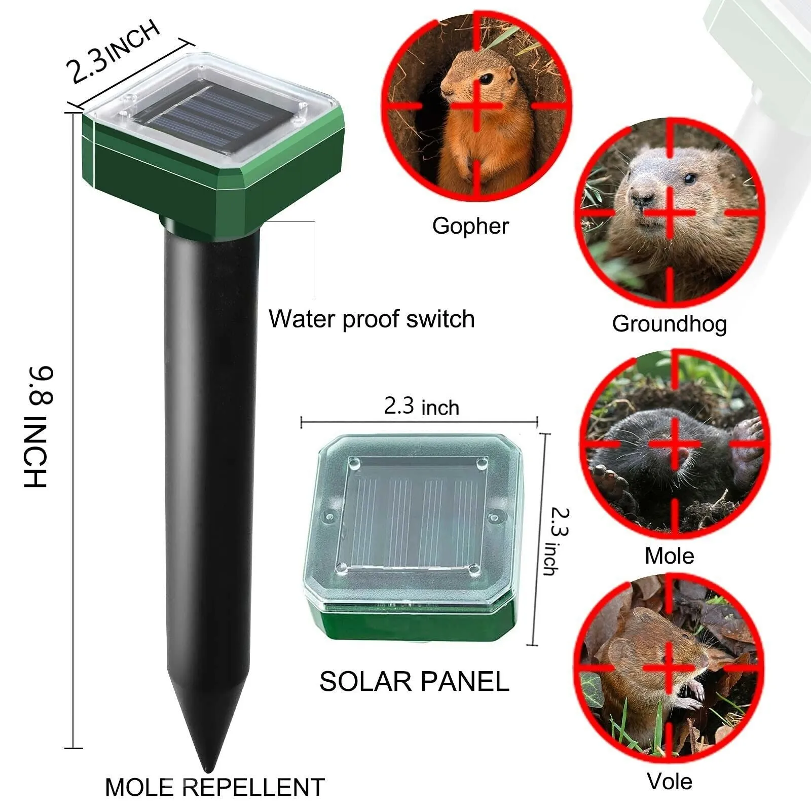 4 Pack Solar Power Ultrasonic Mice Gopher Mole Pest Snake Repellent for outdoors and indoors