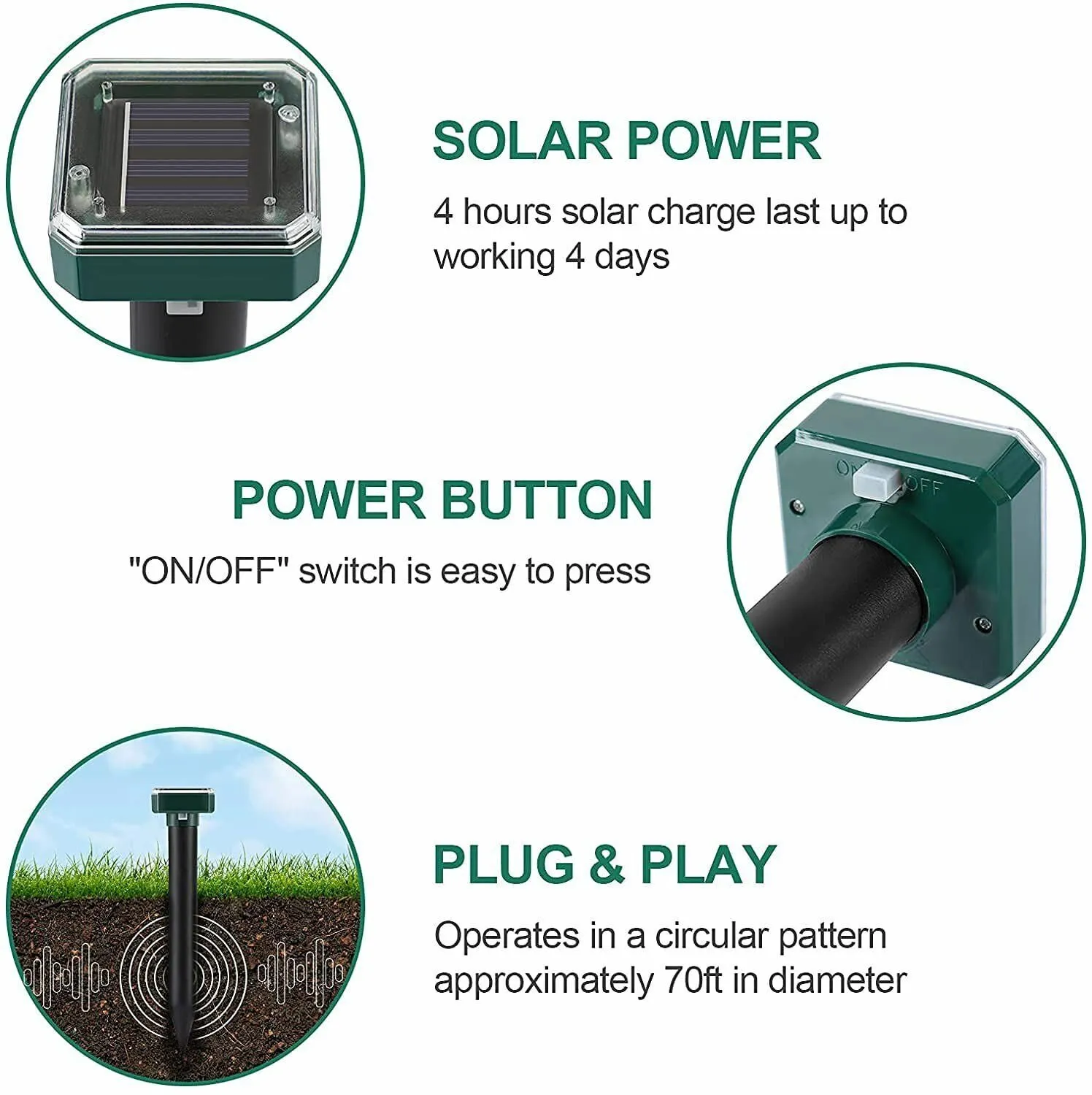 4 Pack Solar Power Ultrasonic Mice Gopher Mole Pest Snake Repellent for outdoors and indoors