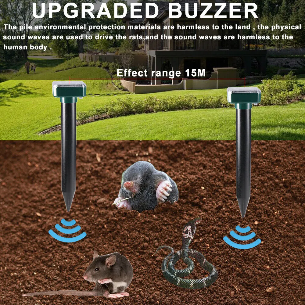 4 Pack Solar Power Ultrasonic Mice Gopher Mole Pest Snake Repellent for outdoors and indoors