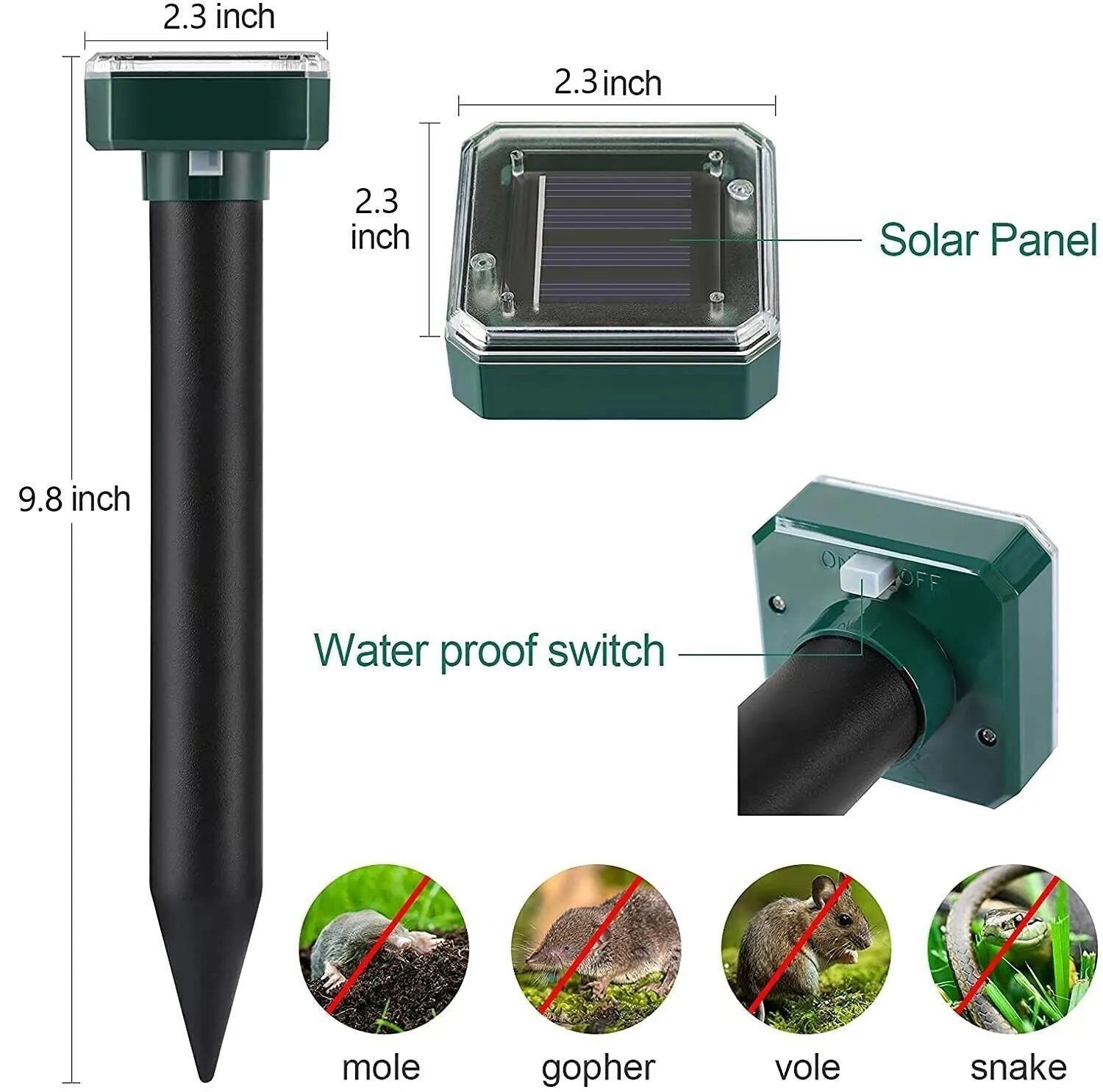 4 Pack Solar Power Ultrasonic Mice Gopher Mole Pest Snake Repellent for outdoors and indoors