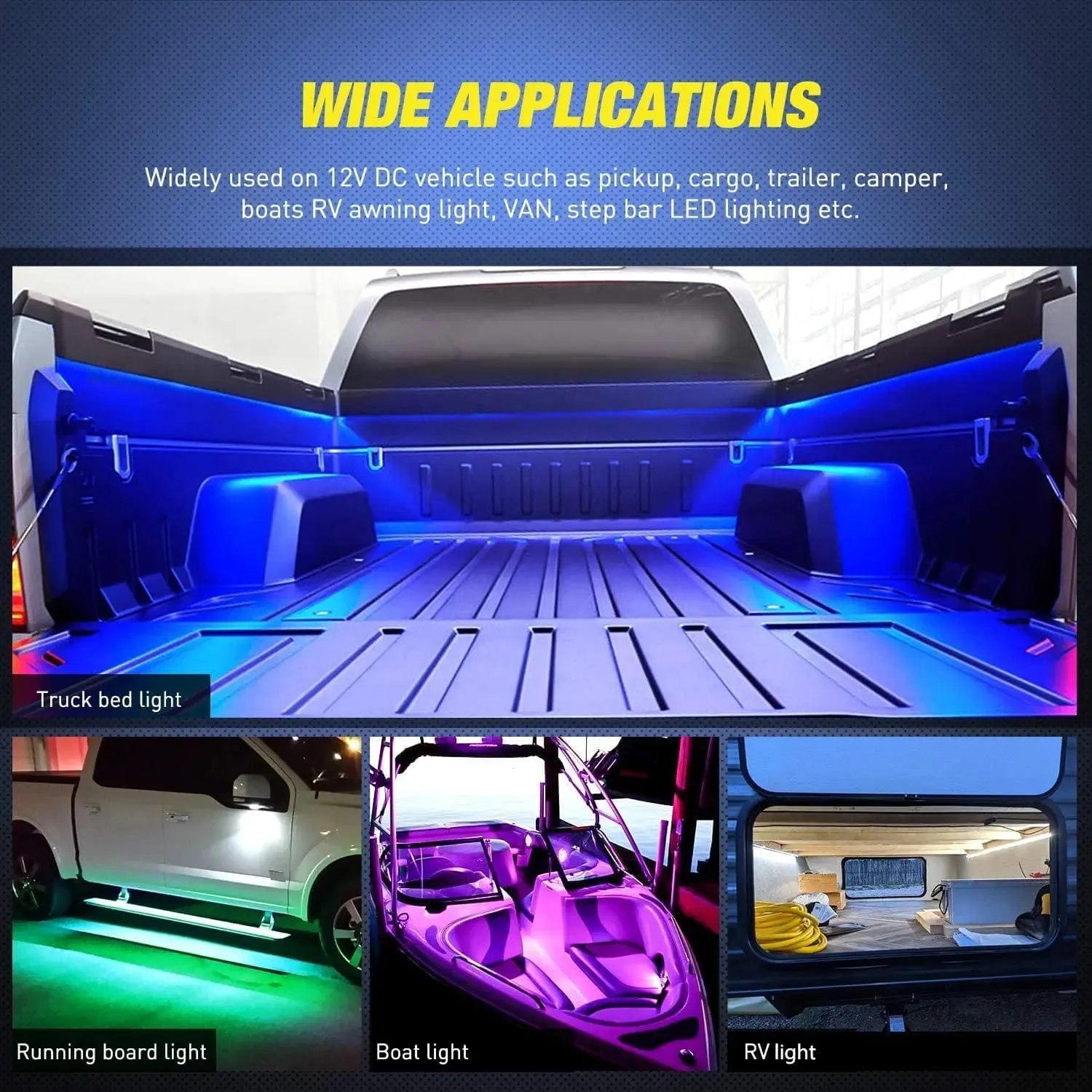 60 Inch 270Leds RGB RF Remote LED Bed Light Strip 3PCS