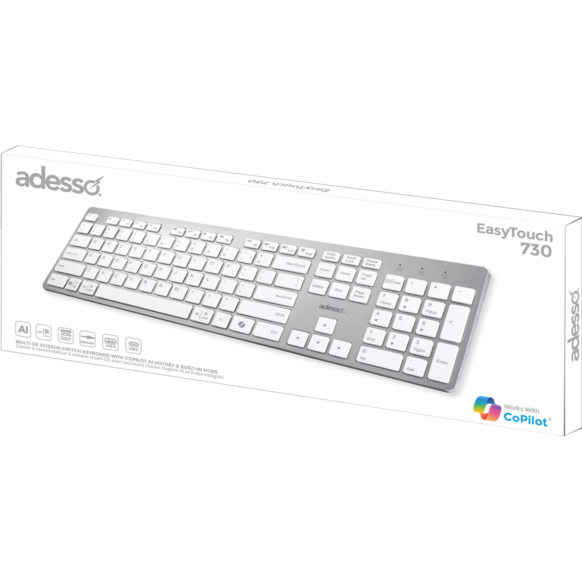 Adesso - Multi-OS Scissor switch Desktop keyboard (White) - White