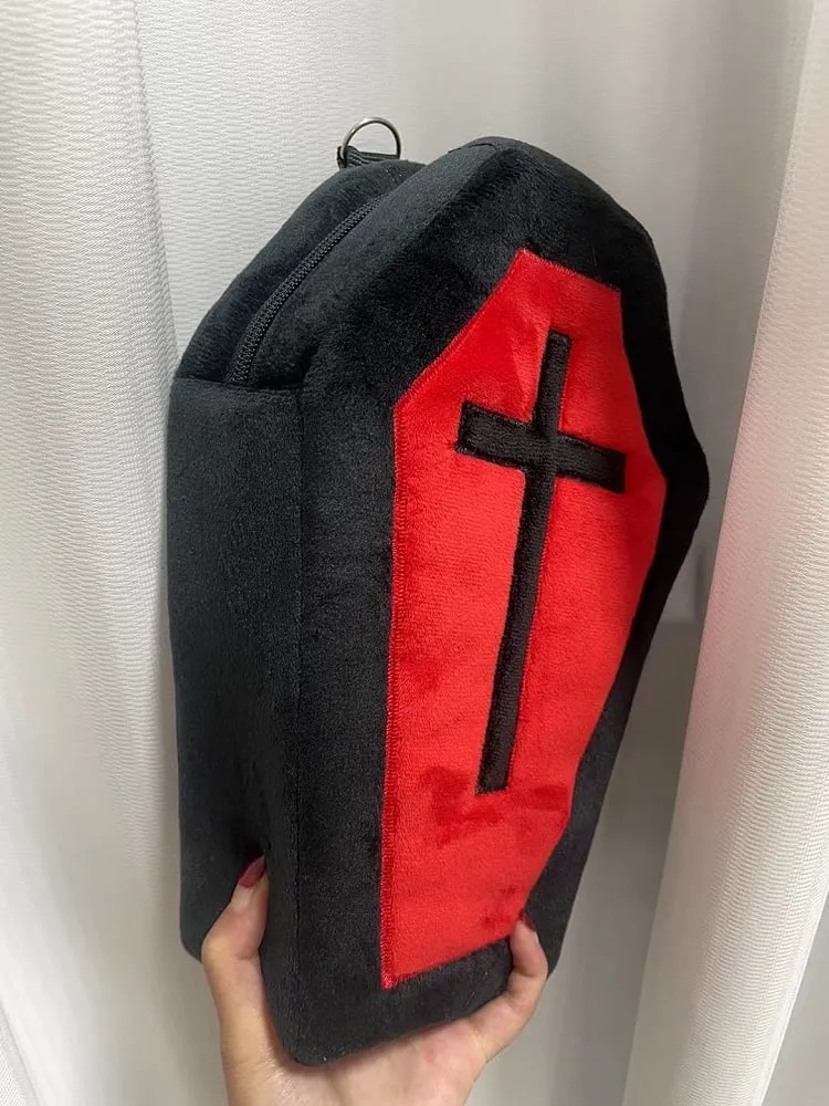 Black & Red Gothic Cross Coffin-Shaped Medium Bag with Skeleton