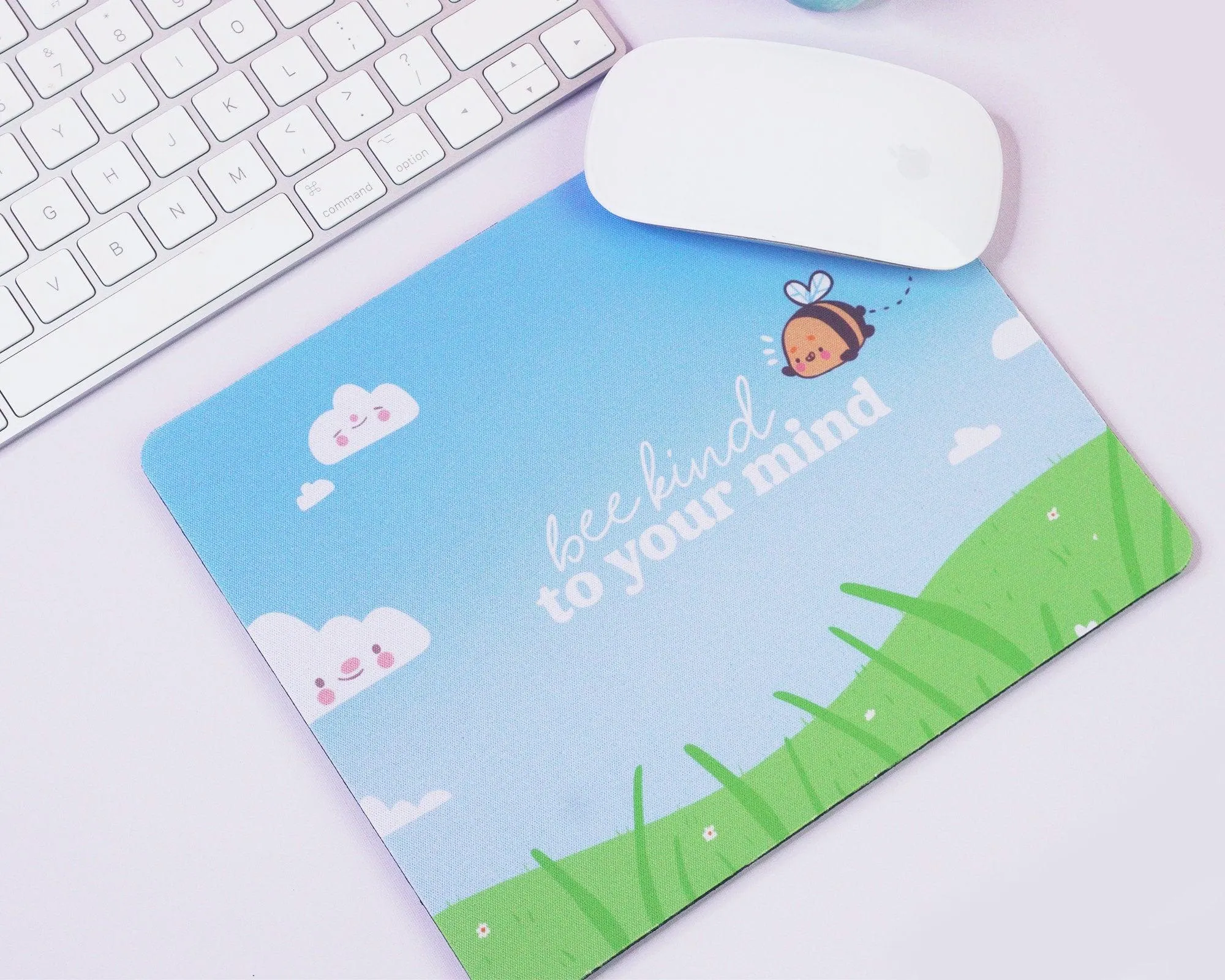 Bumblebutt Bee Summer Mouse Pad | Bee Kind to Your Mind Quote | Positive Kawaii Desk Accessory