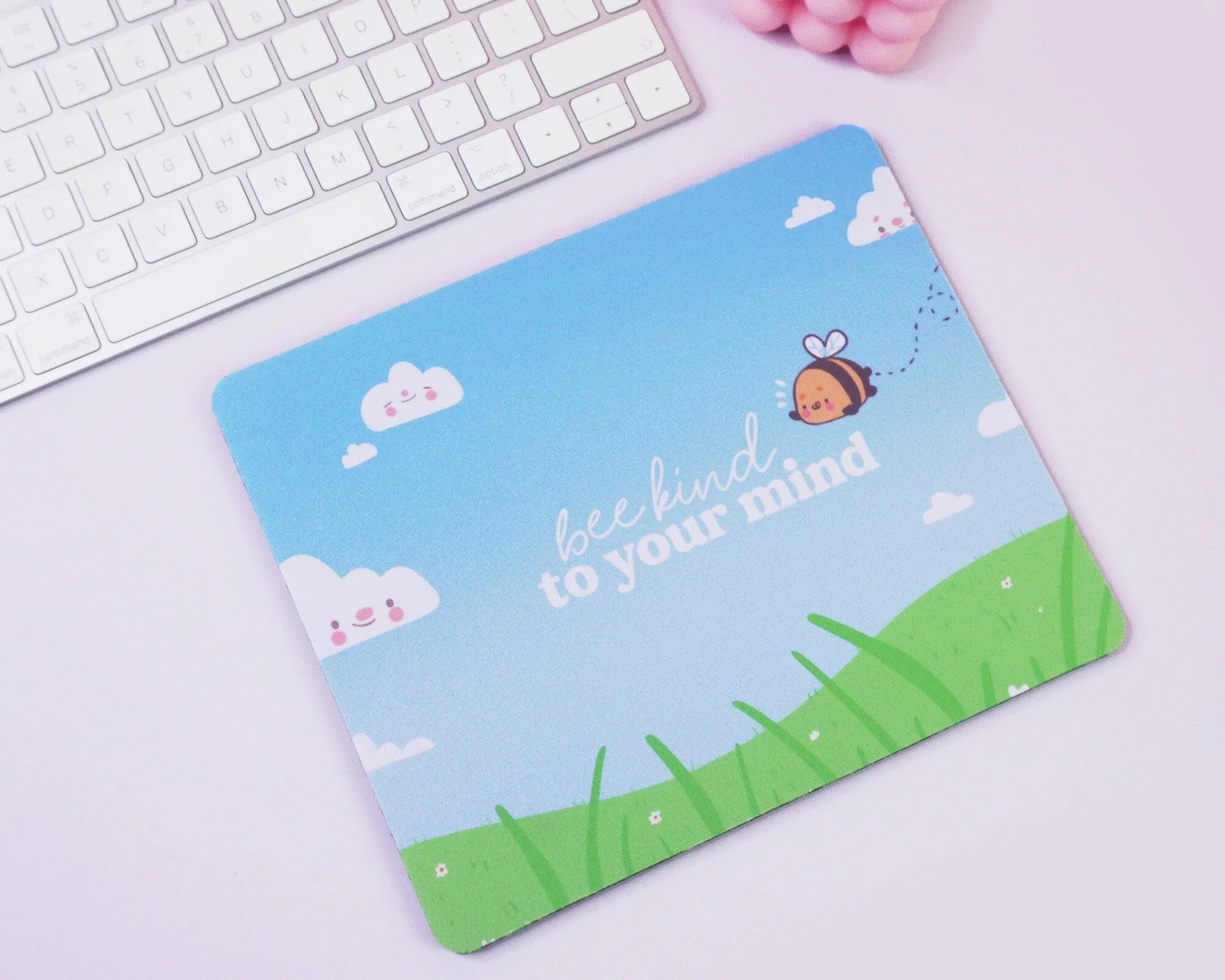 Bumblebutt Bee Summer Mouse Pad | Bee Kind to Your Mind Quote | Positive Kawaii Desk Accessory