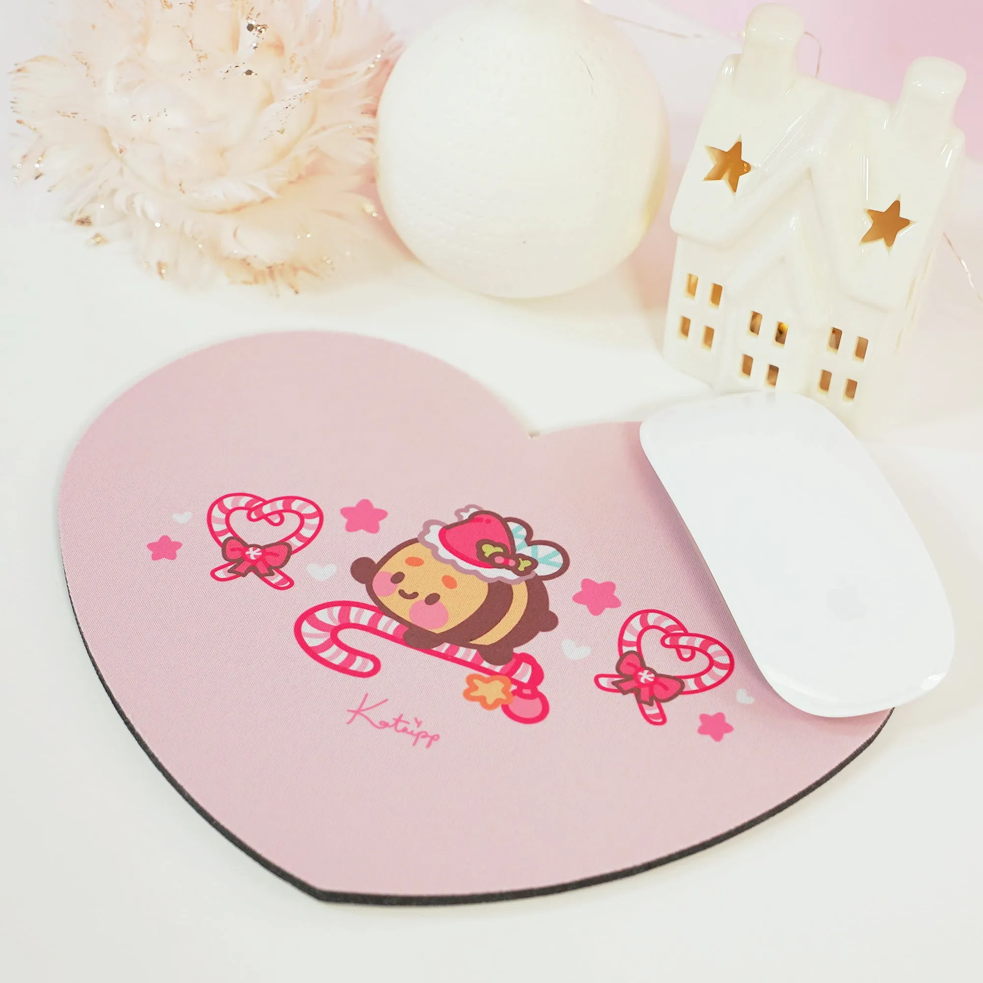 Bumblebutt Candy Cane Academy Mouse Pad | Kawaii Christmas Desk Decor | Festive Pastel Pink Workspace Accessory