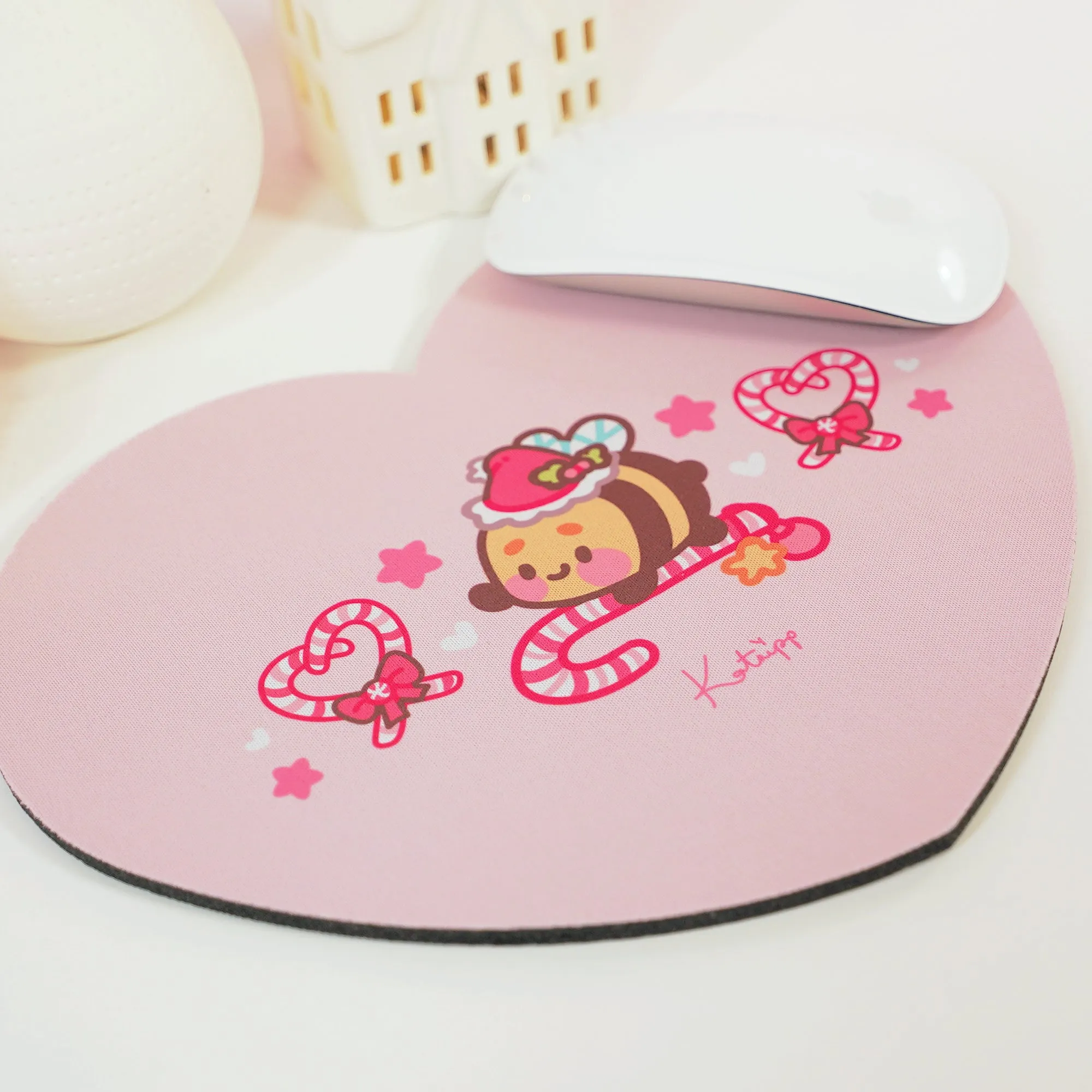 Bumblebutt Candy Cane Academy Mouse Pad | Kawaii Christmas Desk Decor | Festive Pastel Pink Workspace Accessory