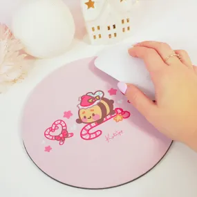 Bumblebutt Candy Cane Academy Mouse Pad | Kawaii Christmas Desk Decor | Festive Pastel Pink Workspace Accessory