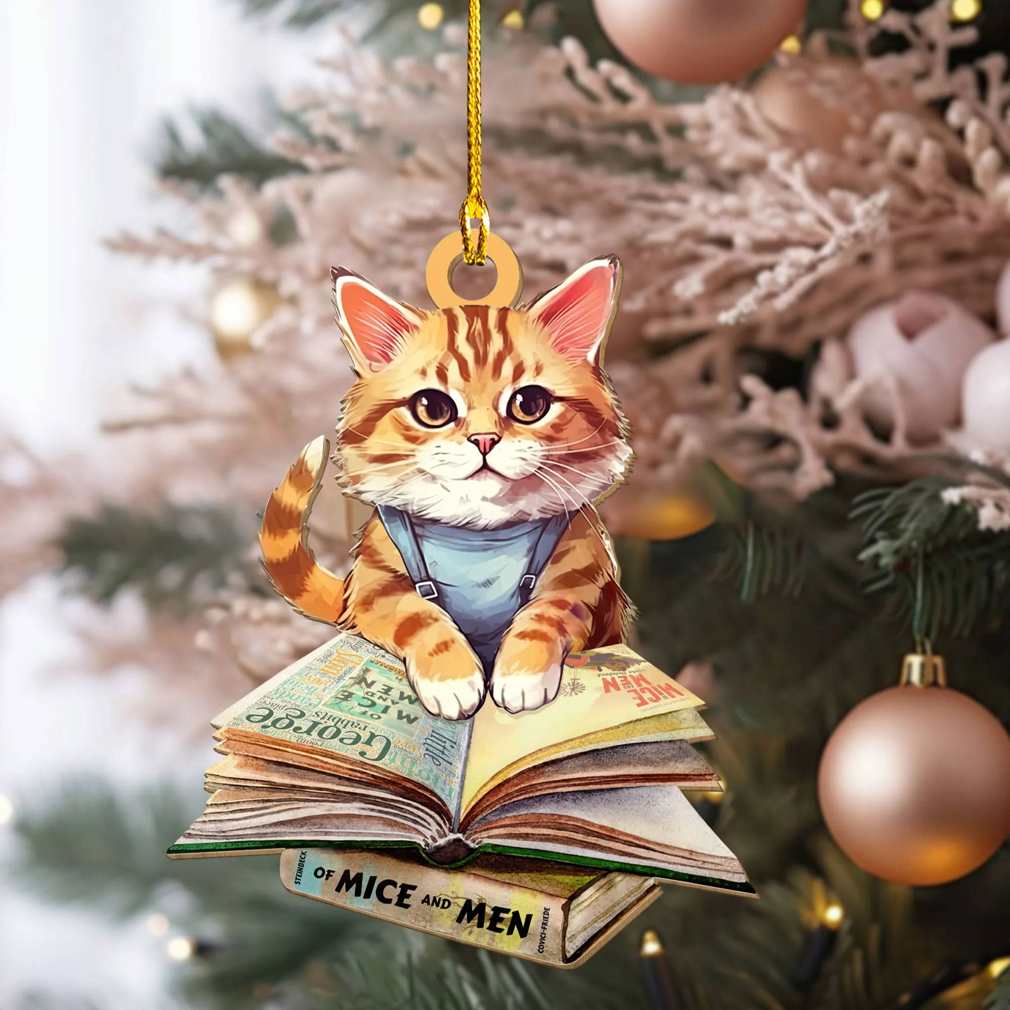 Christmas Ornament Book Lovers Gift - Cats Reads Of Mice and Men ORN68