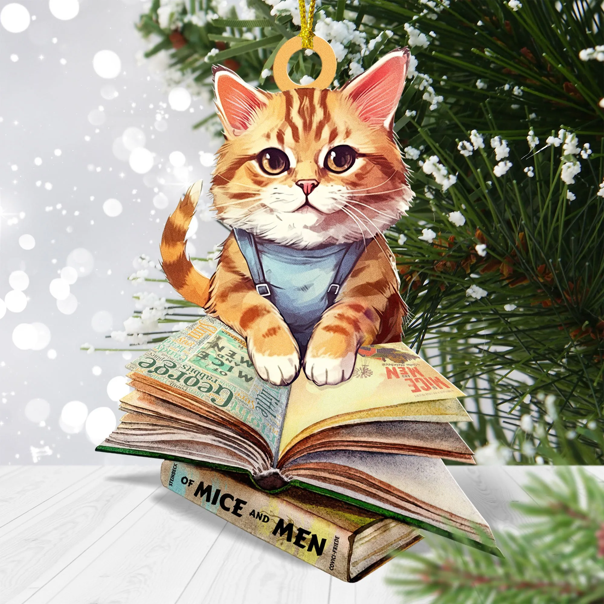 Christmas Ornament Book Lovers Gift - Cats Reads Of Mice and Men ORN68