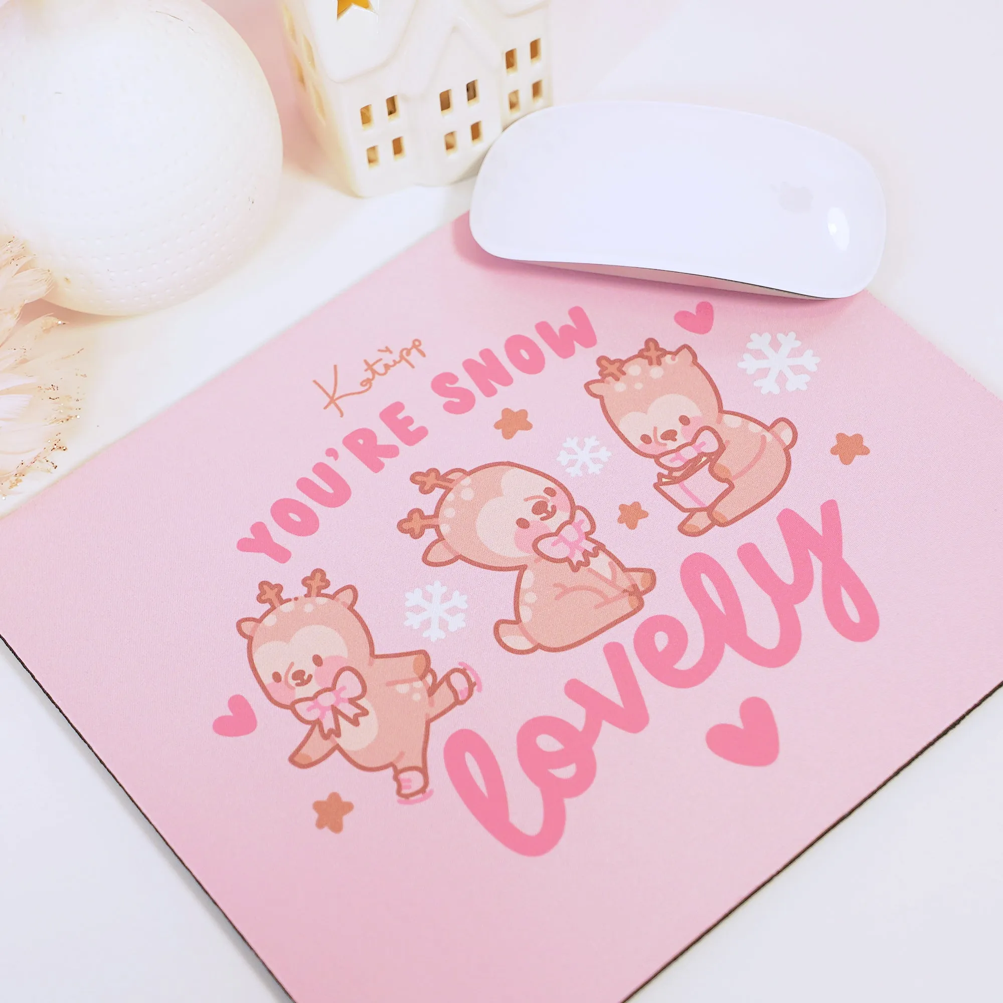 Cinnamon Reindeer Kawaii Mouse Pad – Pink Aesthetic Desk Mat | Cute Coquette Office Decor | Winter Gaming & Workspace Accessories