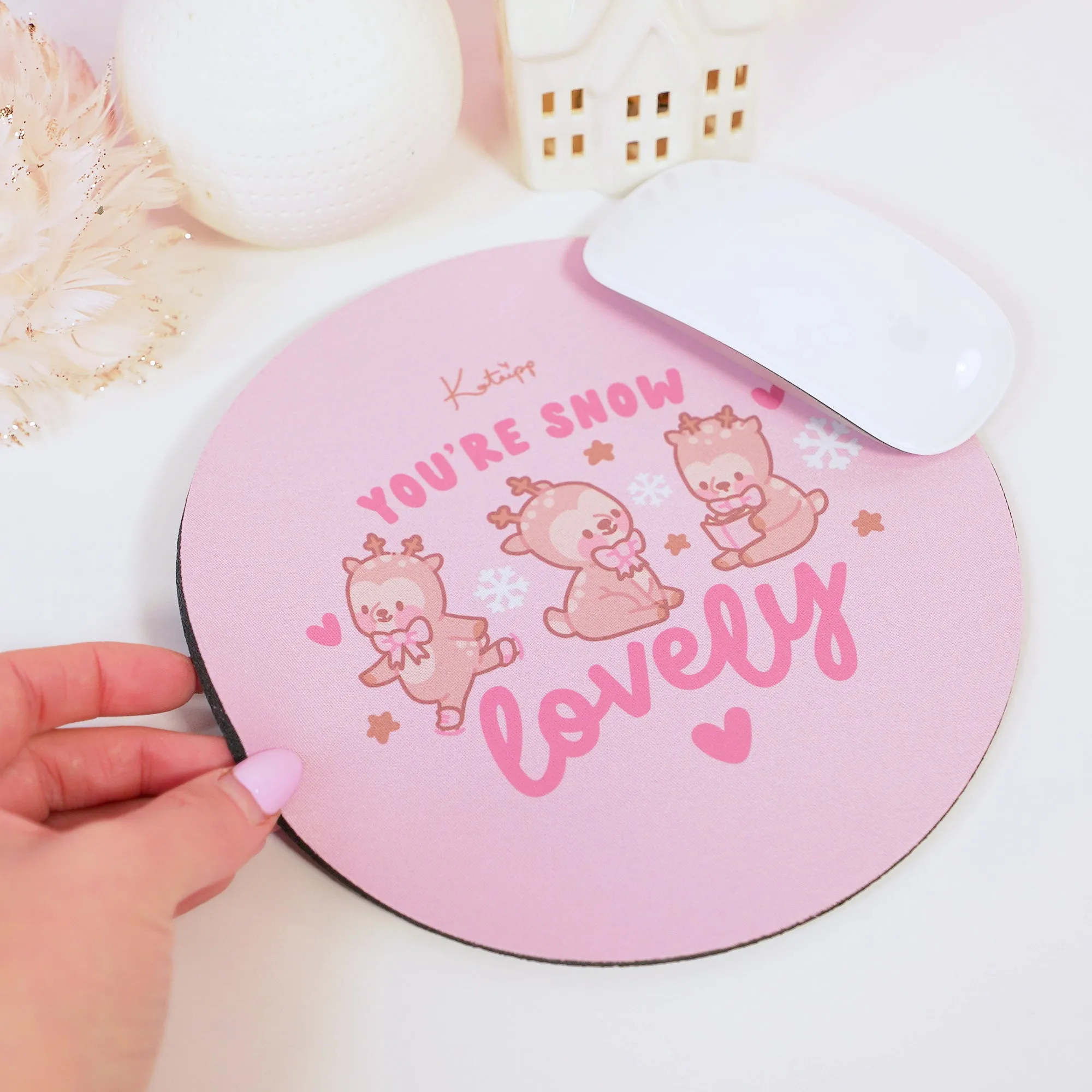 Cinnamon Reindeer Kawaii Mouse Pad – Pink Aesthetic Desk Mat | Cute Coquette Office Decor | Winter Gaming & Workspace Accessories