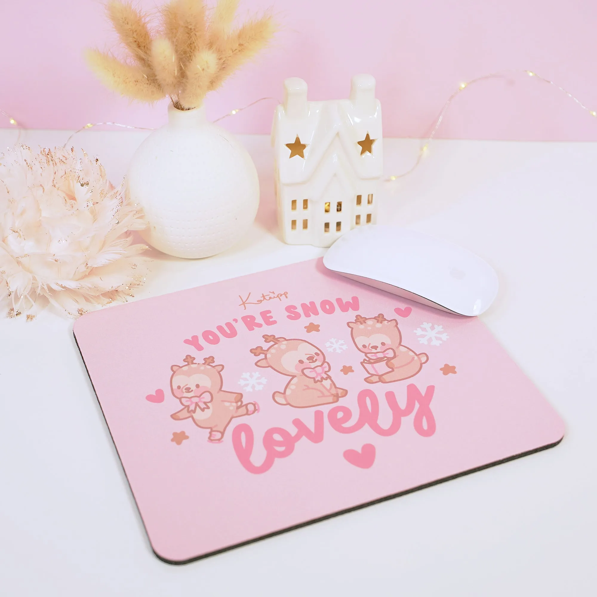 Cinnamon Reindeer Kawaii Mouse Pad – Pink Aesthetic Desk Mat | Cute Coquette Office Decor | Winter Gaming & Workspace Accessories