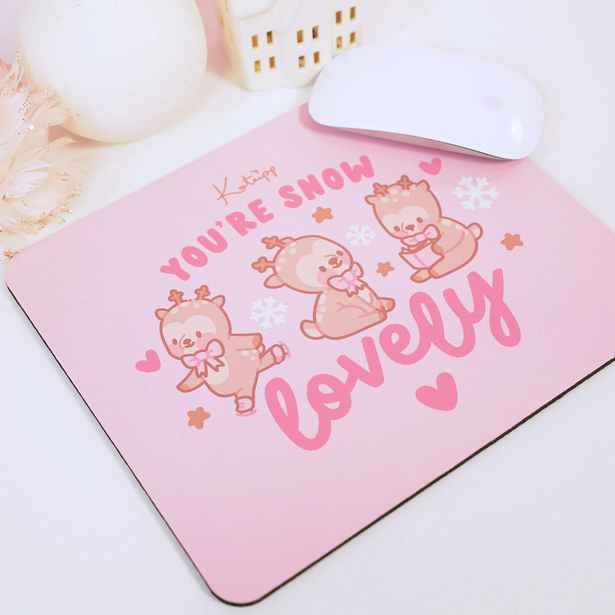 Cinnamon Reindeer Kawaii Mouse Pad – Pink Aesthetic Desk Mat | Cute Coquette Office Decor | Winter Gaming & Workspace Accessories