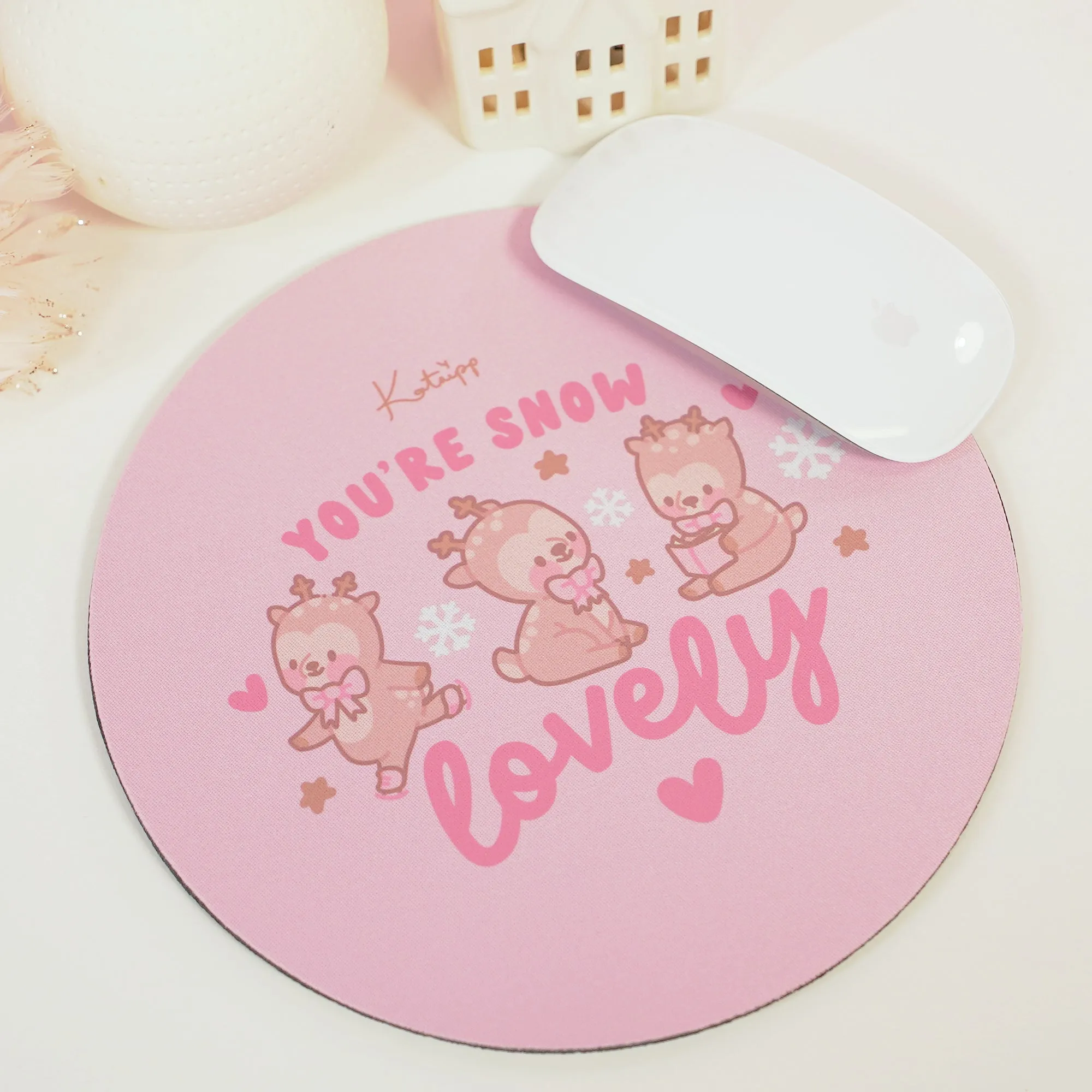 Cinnamon Reindeer Kawaii Mouse Pad – Pink Aesthetic Desk Mat | Cute Coquette Office Decor | Winter Gaming & Workspace Accessories