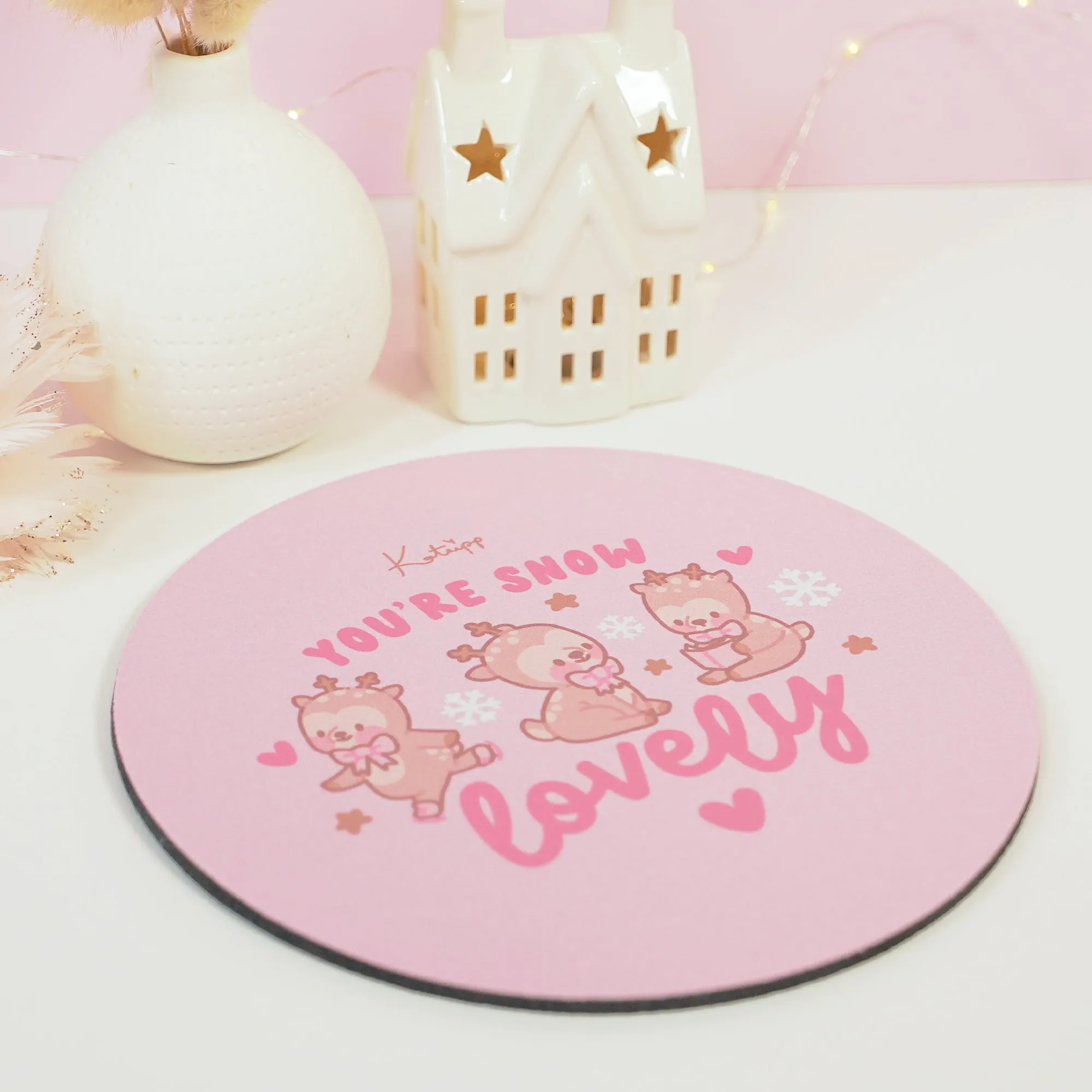 Cinnamon Reindeer Kawaii Mouse Pad – Pink Aesthetic Desk Mat | Cute Coquette Office Decor | Winter Gaming & Workspace Accessories