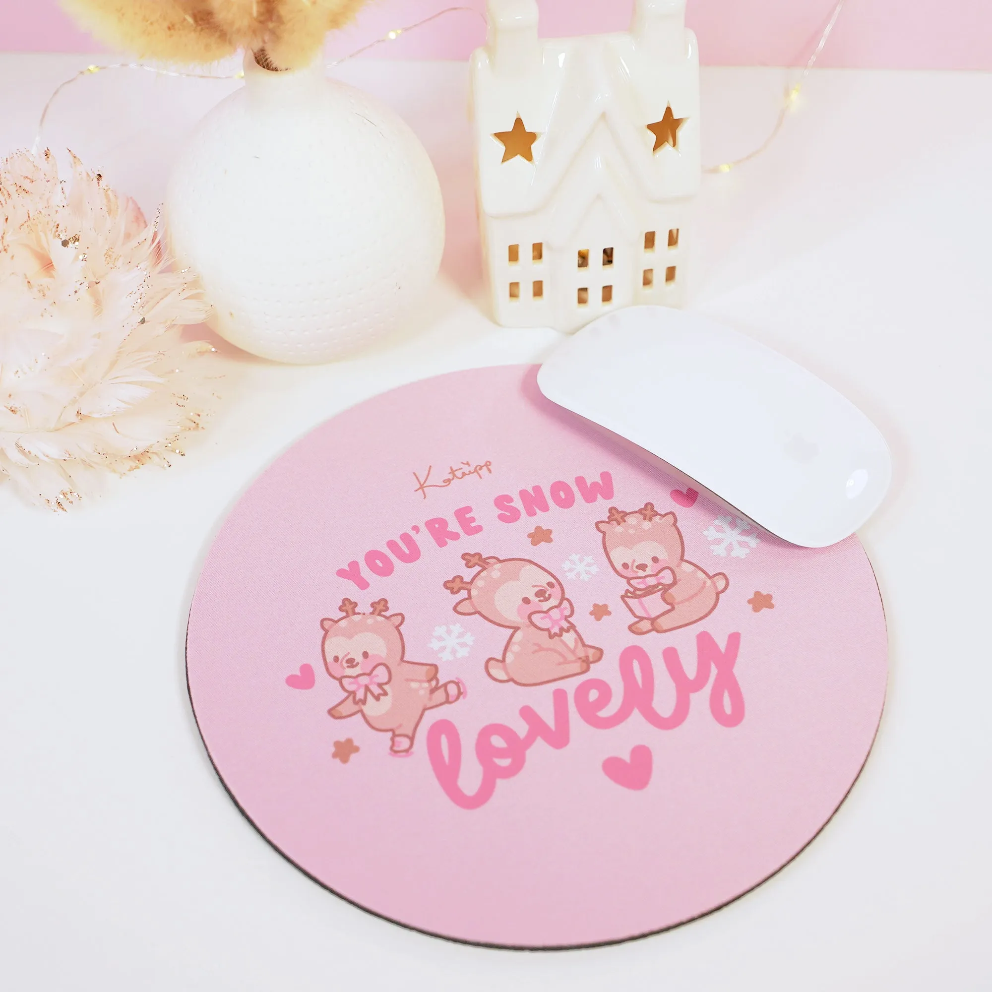 Cinnamon Reindeer Kawaii Mouse Pad – Pink Aesthetic Desk Mat | Cute Coquette Office Decor | Winter Gaming & Workspace Accessories