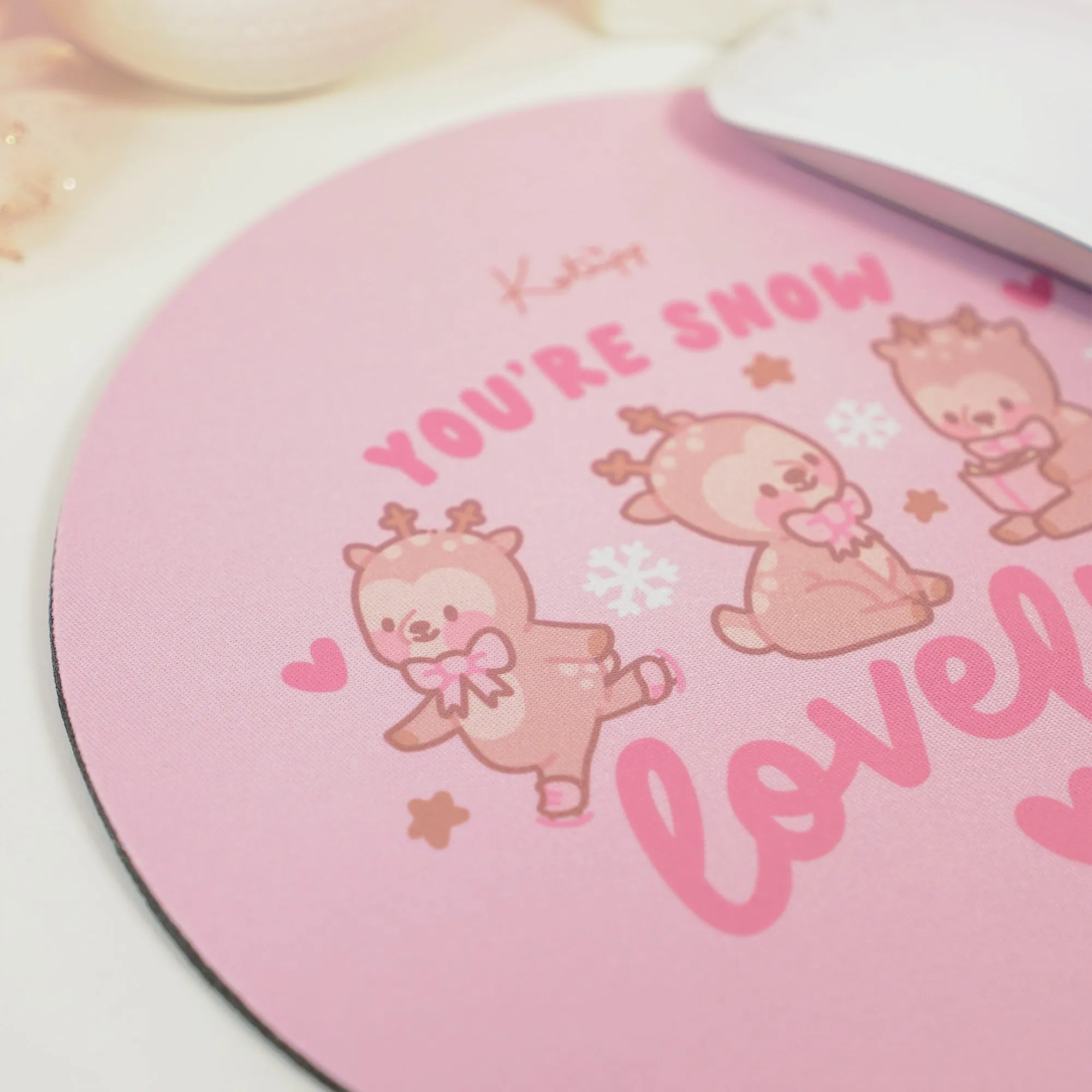 Cinnamon Reindeer Kawaii Mouse Pad – Pink Aesthetic Desk Mat | Cute Coquette Office Decor | Winter Gaming & Workspace Accessories
