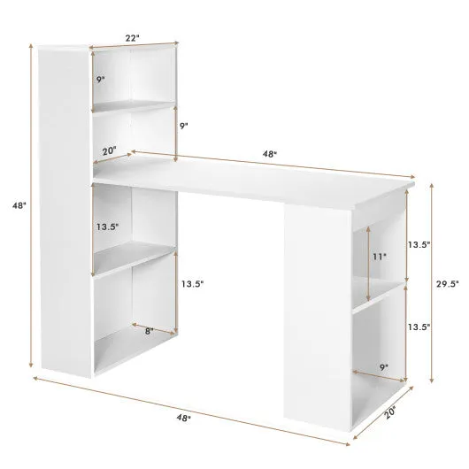 Computer Desk Writing Workstation Office with 6-Tier Storage Shelves-White