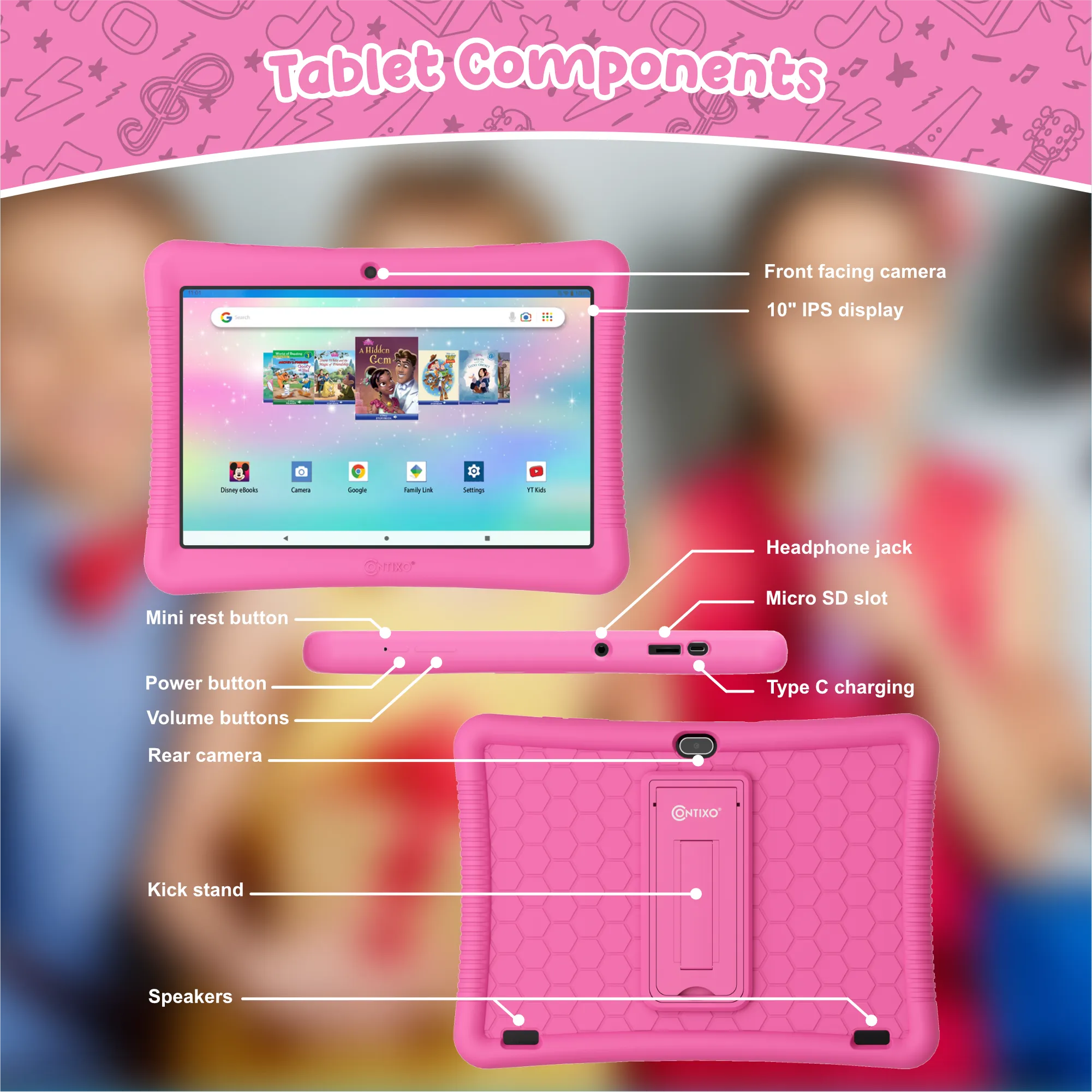 Contixo K102 10" Kids Tablet with Kids Bluetooth Karaoke and Two Microphones by Contixo