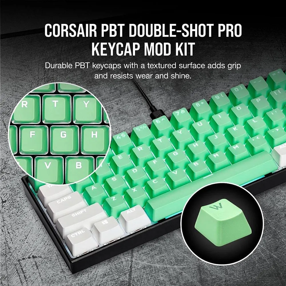 Corsair Keycap PBT Double-Shot PRO Keycap Mod Kit – Double-Shot PBT Keycaps – Standard Bottom Row – Textured Surface - (Mint Green)