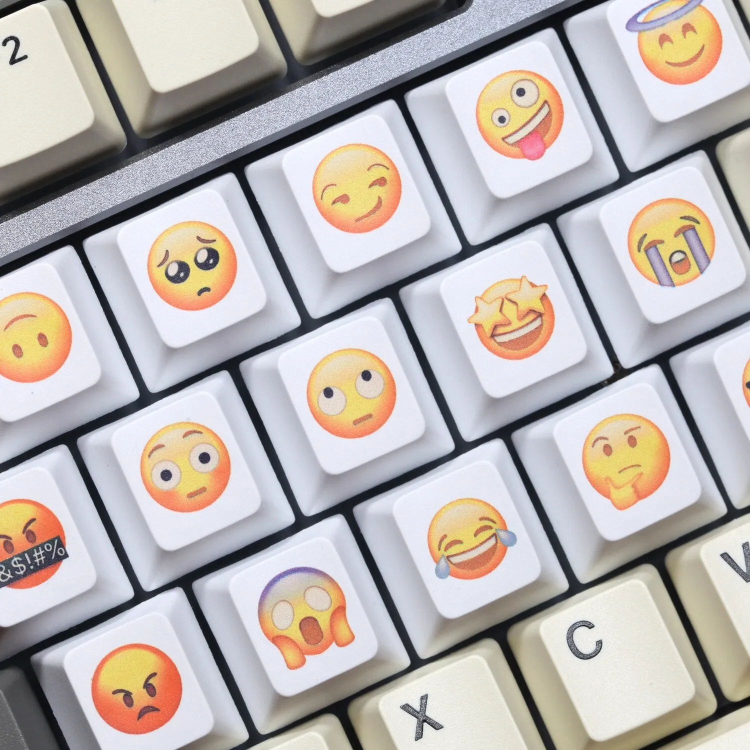 Cute Face Mood Meme Expression Keycap Dye Subbed keycaps for mx stem mechanical keyboards Yellow funny snicker Tongue Cry