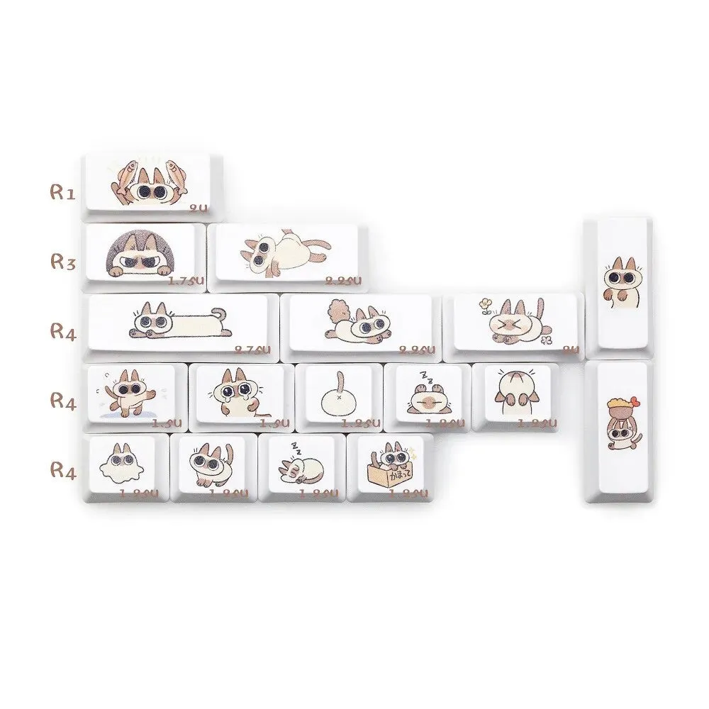 Cute Little Siamese cat Keycap Kitty Meme Keycap Dye Subbed keycaps for MX Mechanical Keyboards Enter Backspace Alt Ctrl Shift