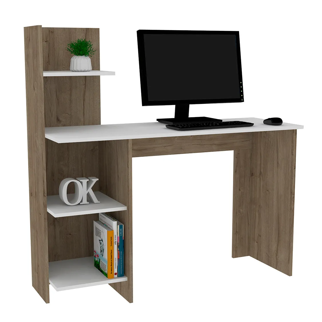Desk Wichita, Four Shelves, Light Oak / White Finish