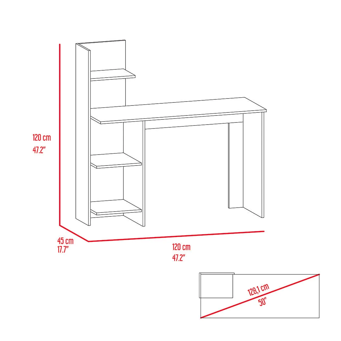 Desk Wichita, Four Shelves, Light Oak / White Finish