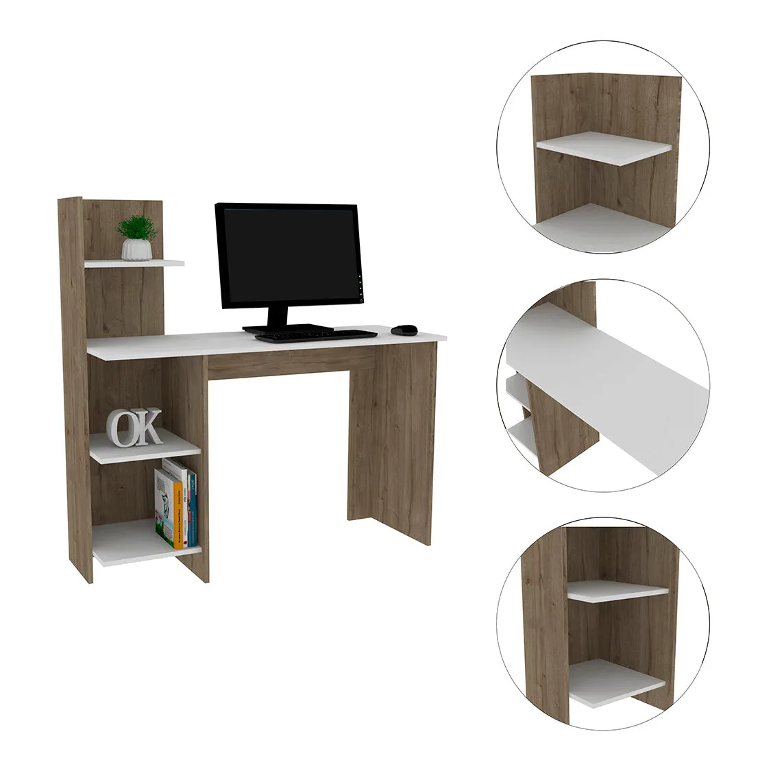 Desk Wichita, Four Shelves, Light Oak / White Finish