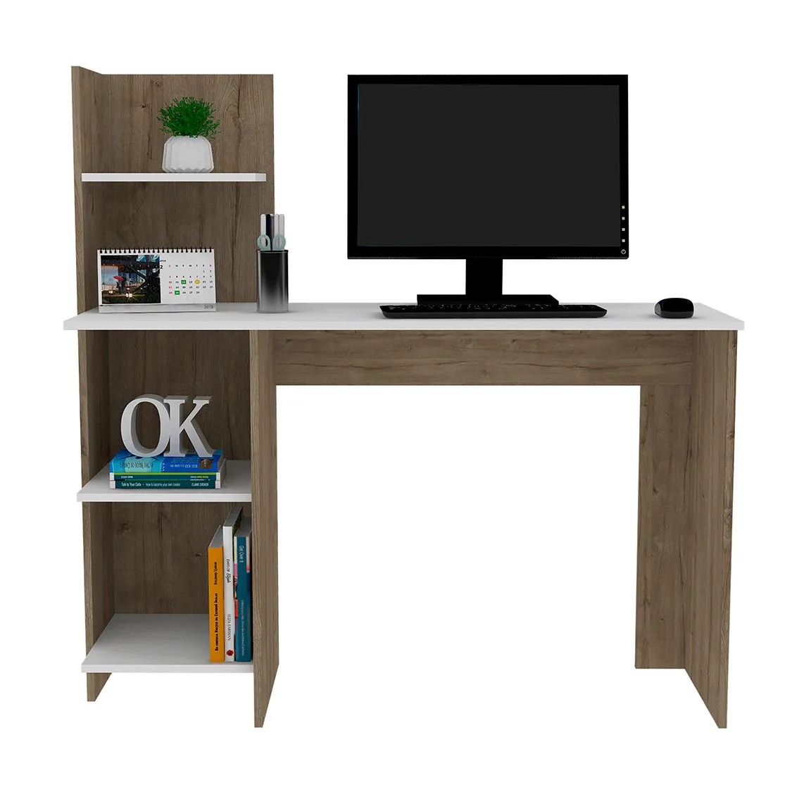 Desk Wichita, Four Shelves, Light Oak / White Finish