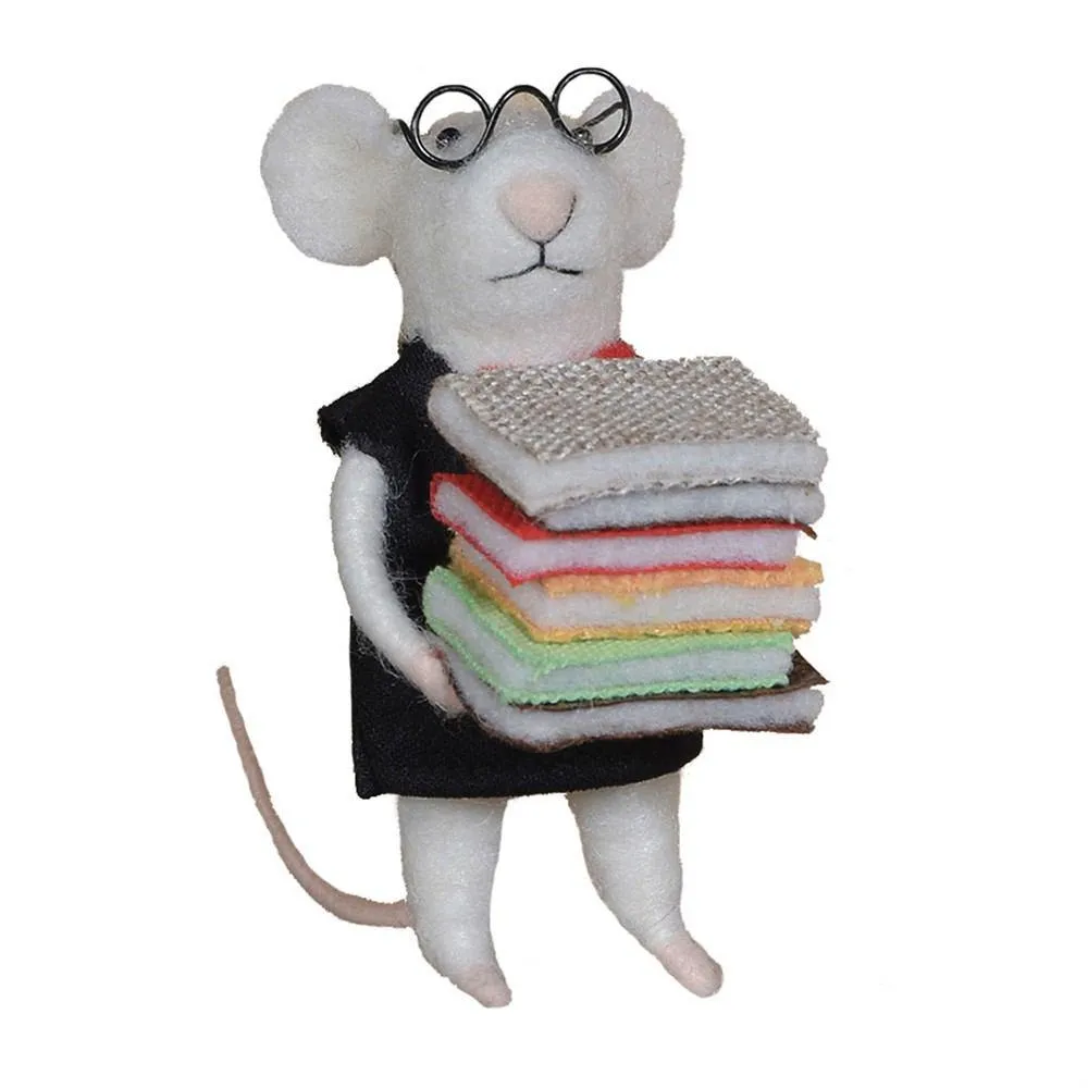 Felt Librarian Mouse Ornament - Set Of 4 By HomArt