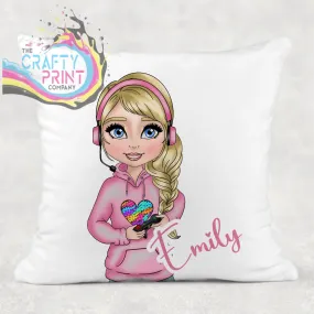 Gamer Girl Pink Personalised Cushion