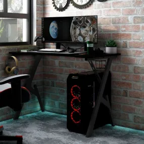 Gaming Desk with Y Shape Legs Black & Red 90x60x75 cm to 110x60x75 cm