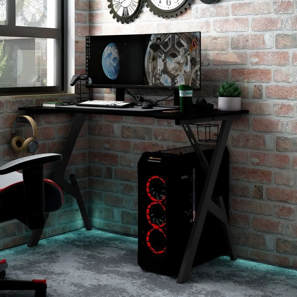 Gaming Desk with Y Shape Legs Black & Red 90x60x75 cm to 110x60x75 cm