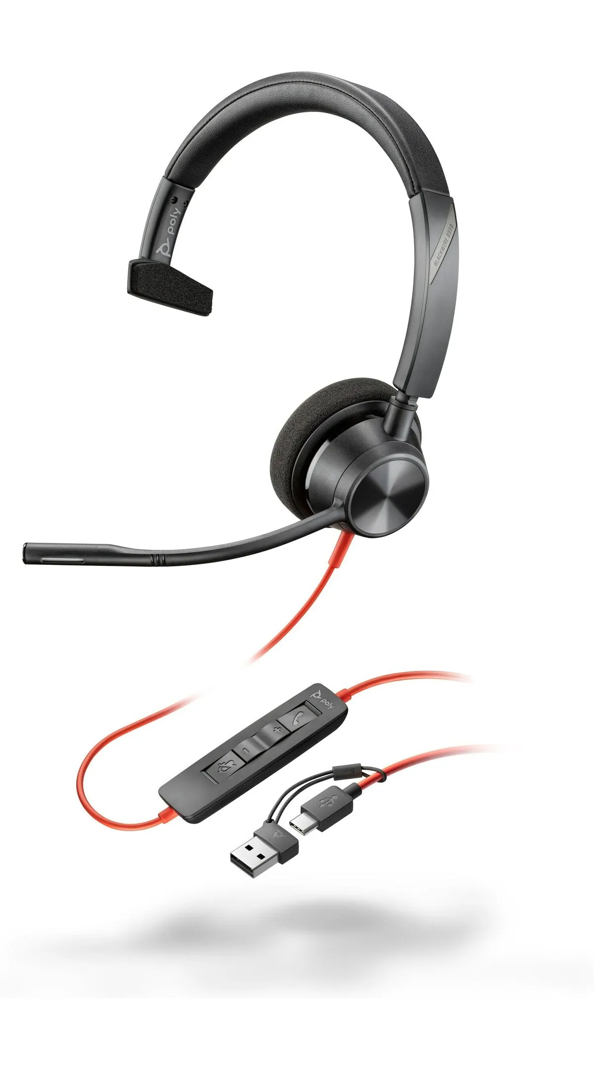 HP Poly Blackwire 3310 Monaural USB-C Headset  USB-C/A Adapter