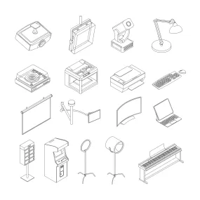 Isometric Vector Drawings Office Electronics and Accessories 17 Vector Line Drawings