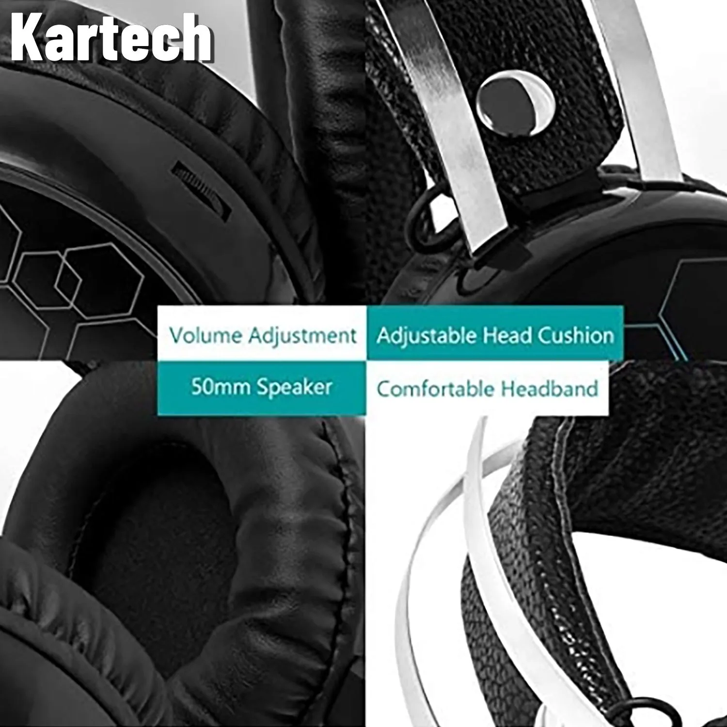 Kartech Gaming Headset Wired Game LED Light Headphones Microphone Noise Cancel