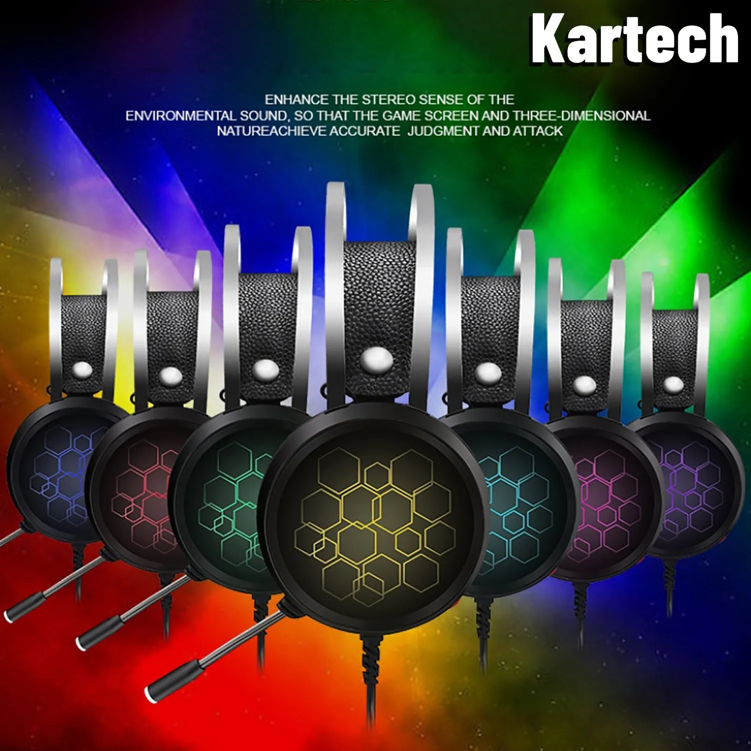 Kartech Gaming Headset Wired Game LED Light Headphones Microphone Noise Cancel