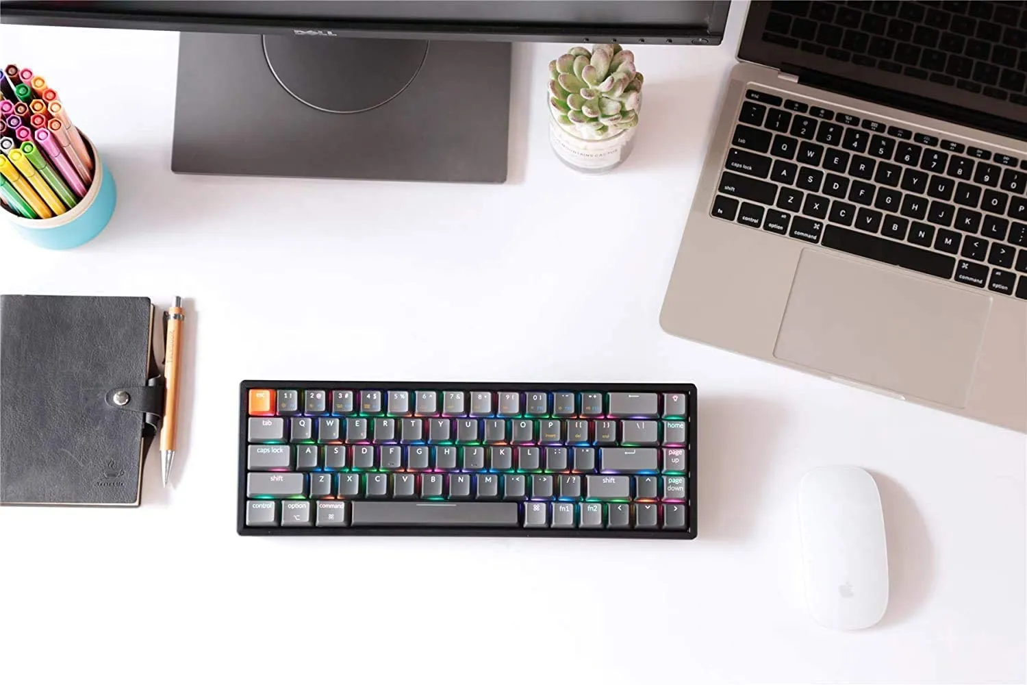 Keychron K6 68-Key Wireless Bluetooth/USB Wired Gaming Mechanical Keyboard, Compact 65% Layout RGB LED Backlit N-Key Rollover Aluminum Frame for Mac Windows, Optical (Blue Switch) (K6T2)