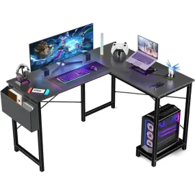 L-Shaped Wood Computer Desk with Side Storage Bag, Corner PC Gaming Table